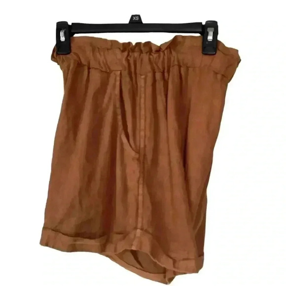 Oraije Paris Brown Linen shorts Size M/L Made in ITALY High Waist paper Bag - Picture 6 of 8